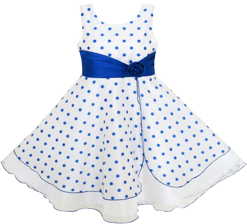 Girls Dress Polka Dot Flower Tulle Party Unique Design Blue – Sunny Fashion