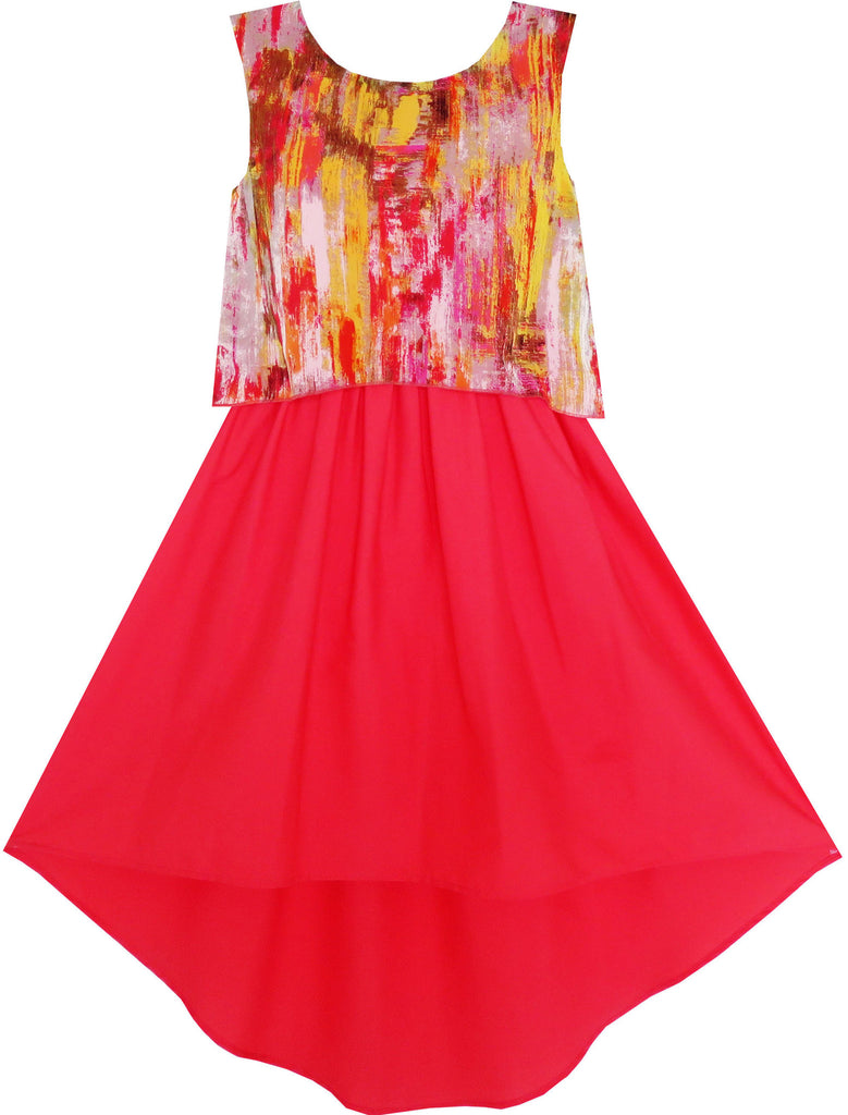 Girls Dress Turn-Down Collar Flower Chiffon Party Red – Sunny Fashion