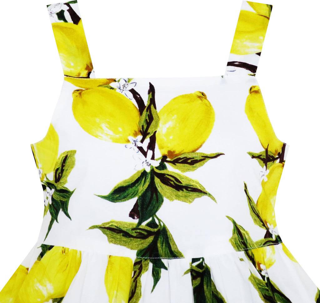 Girls Dress Sleeveless Fruit Yellow Lemon Green Leave – Sunny Fashion