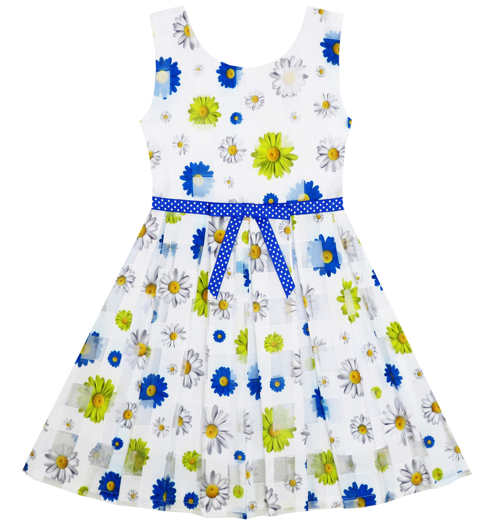 Girls Dress Plaid Checkered Tulle Floral Printed Dot Belt – Sunny Fashion