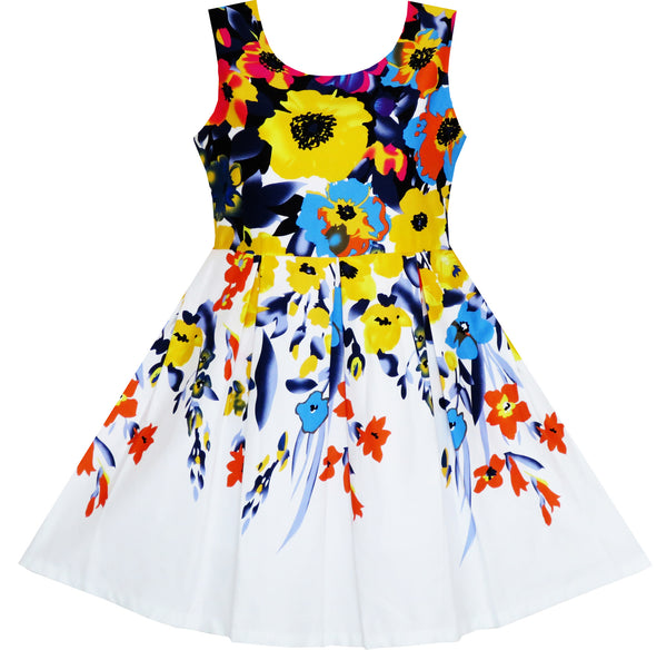 Girls Dress Elegant Princess Colorful Blooming Flower – Sunny Fashion