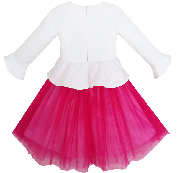 Girls Dress 3/4 Sleeve Floral Flounced Skirt 2-in-1 Set Princess ...