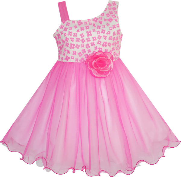 Girls Dress One-shoulder Flower Dress Pink Pageant Wedding – Sunny Fashion