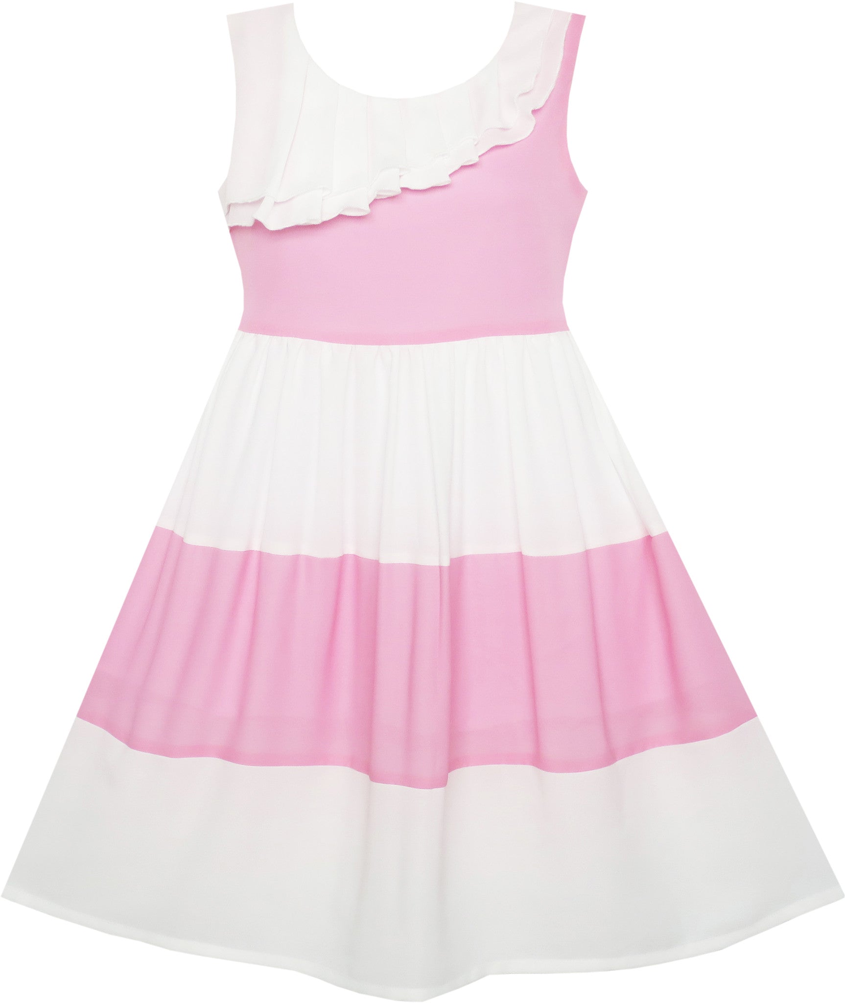 Girls Dress Pleated Collar Color Block Chiffon – Sunny Fashion