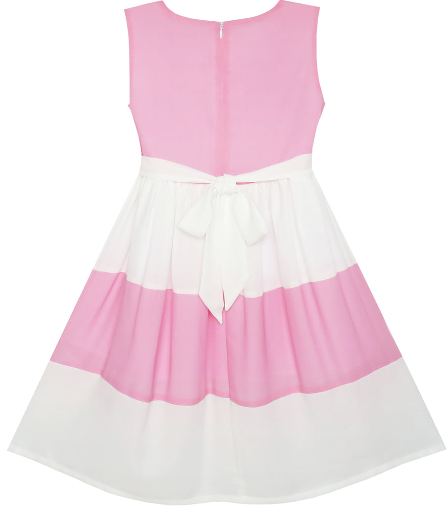 Girls Dress Pleated Collar Color Block Chiffon – Sunny Fashion