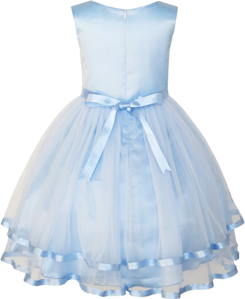 Flower Girls Dress Blue Belted Wedding Party Bridesmaid – Sunny Fashion