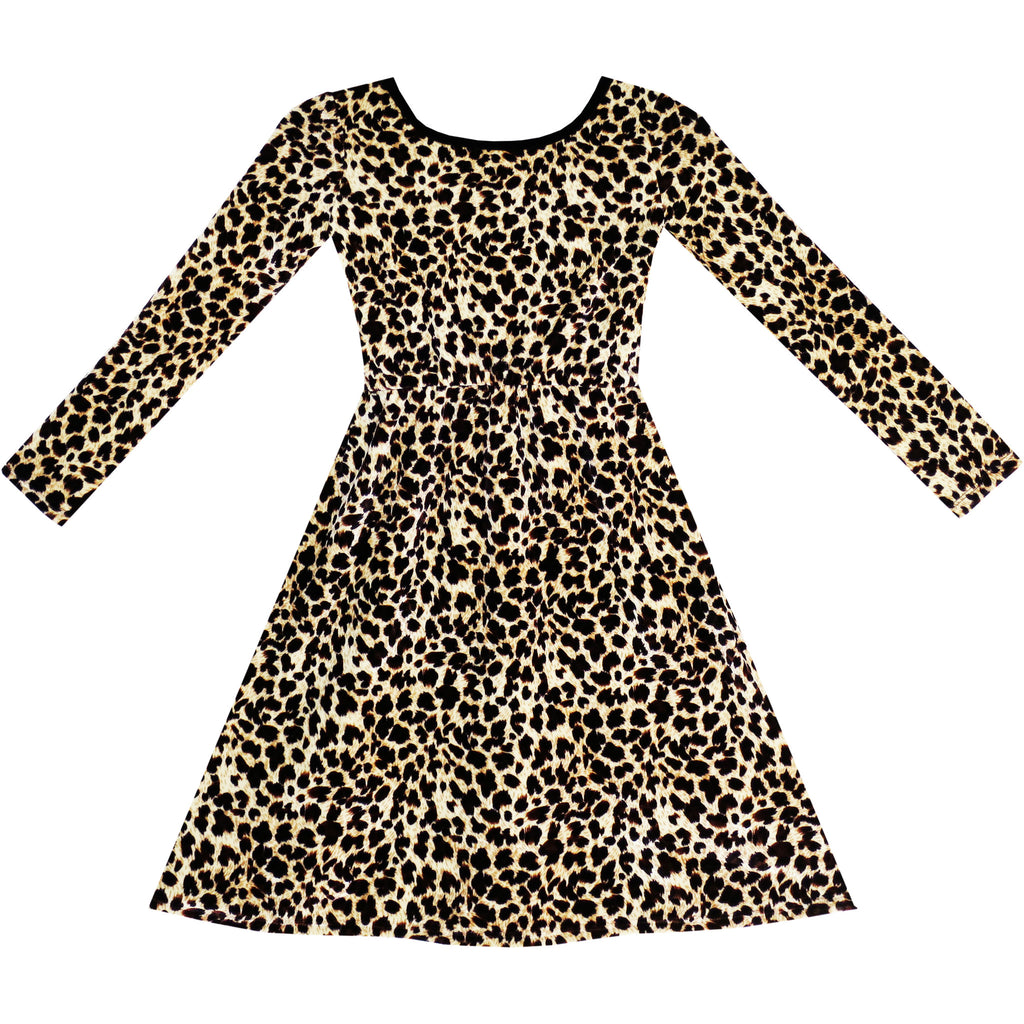 Girls Dress Leopard Print Fall Winter Dress – Sunny Fashion