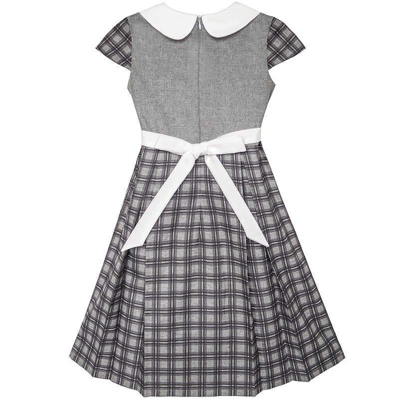 Girls Dress Gray Plaid Belted School Pleated Hem – Sunny Fashion