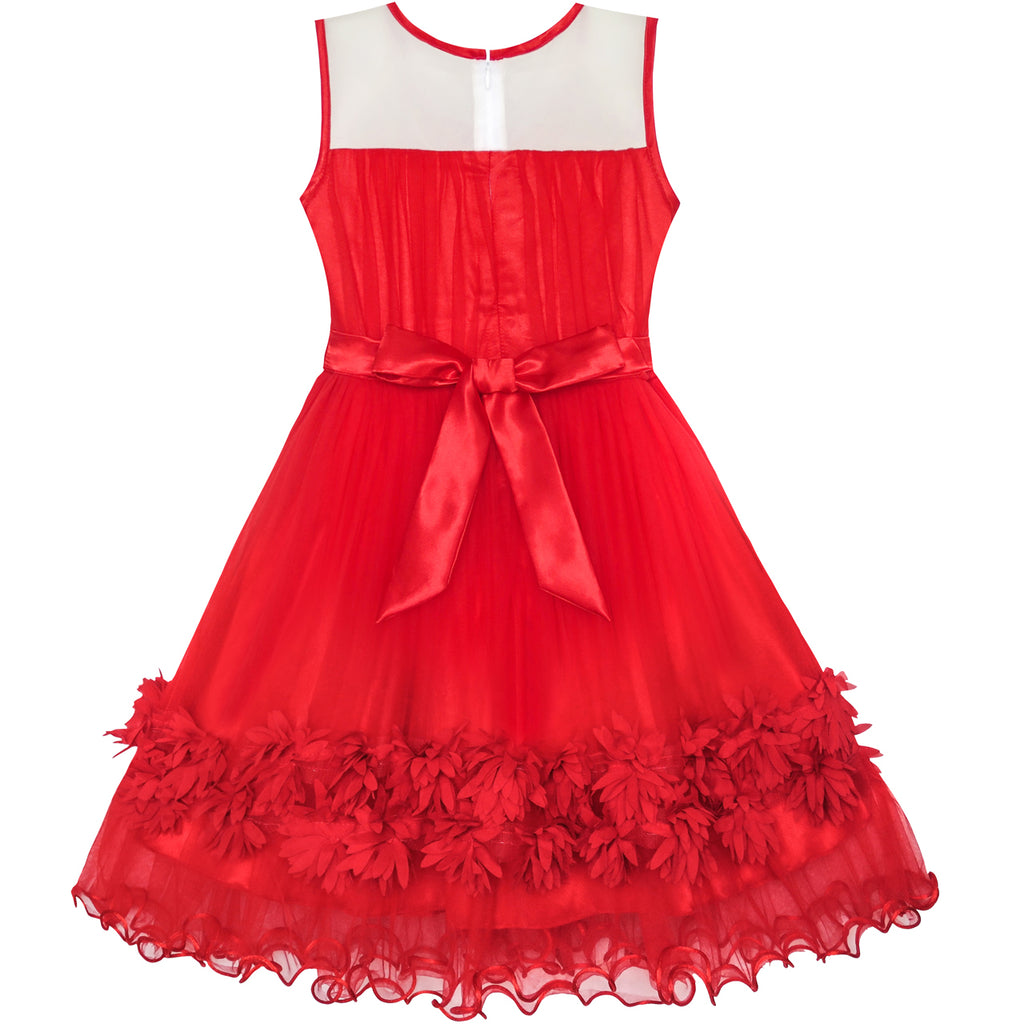 Girls Dress Red Dimensional Flower Birthday Wedding Dress – Sunny Fashion