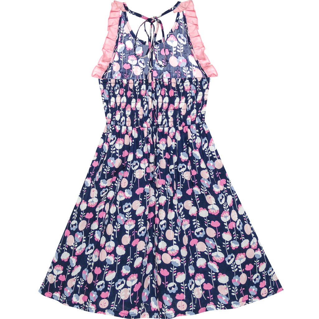 Girls Dress Flower Ruffle Halter Smocked – Sunny Fashion