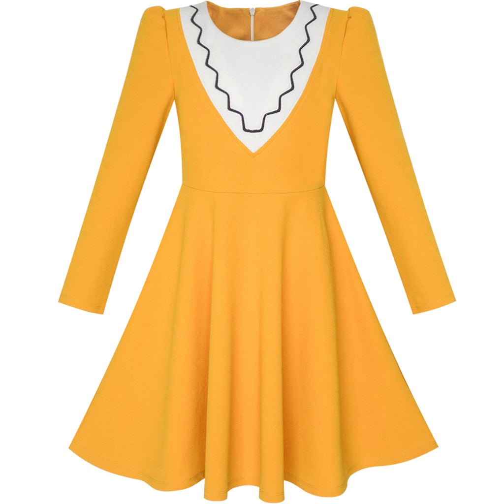 girls long sleeve yellow dress