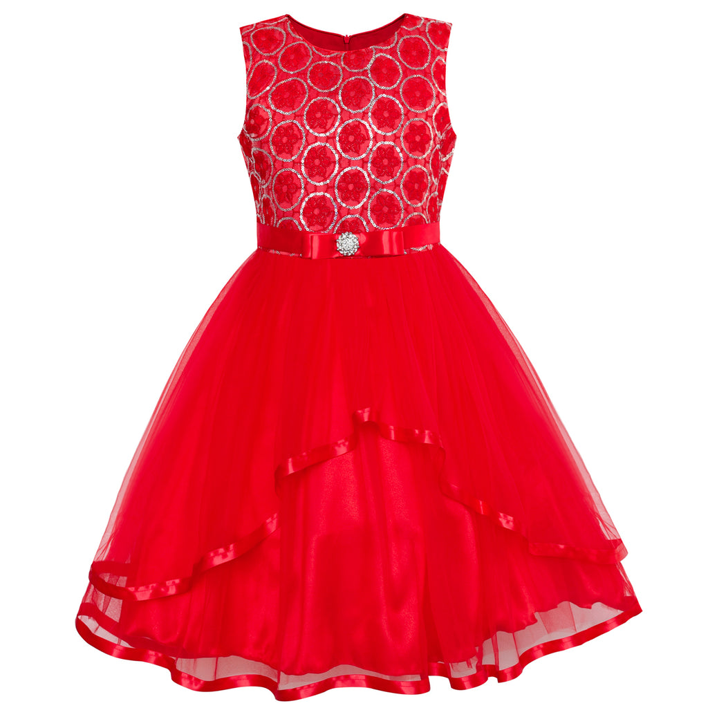 Flower Girl Dress Red Sequin Mesh Red Holiday Dress – Sunny Fashion