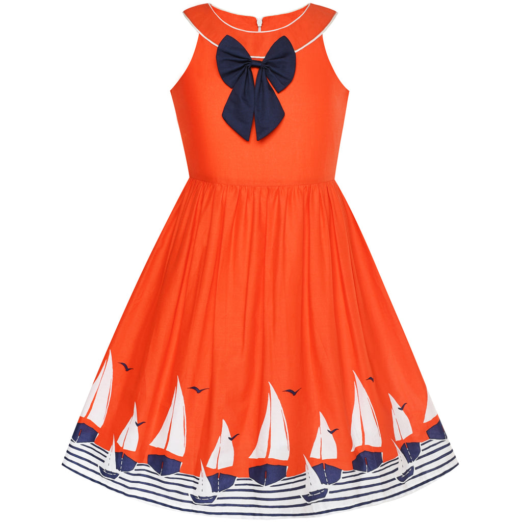 orange and navy blue dress