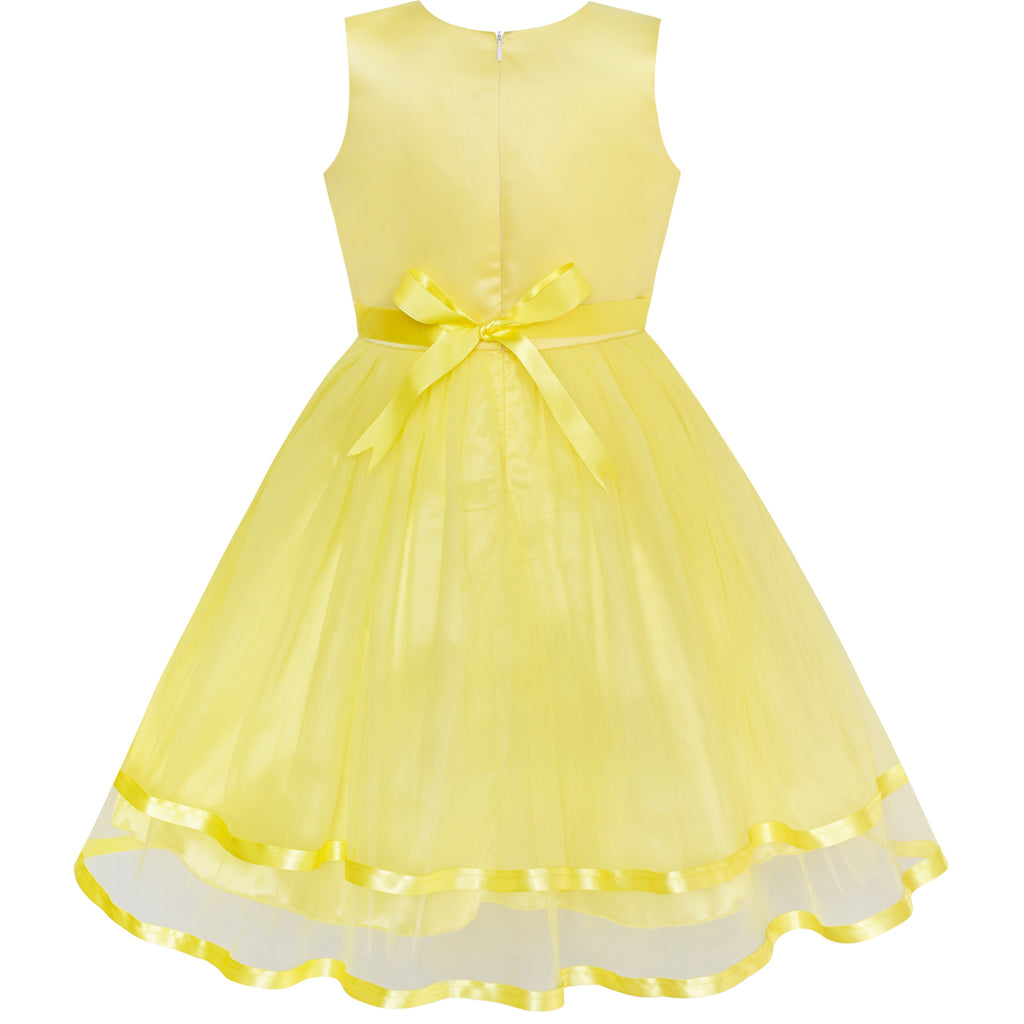 Flower Girl Dress Yellow Belted Wedding Party Bridesmaid – Sunny Fashion