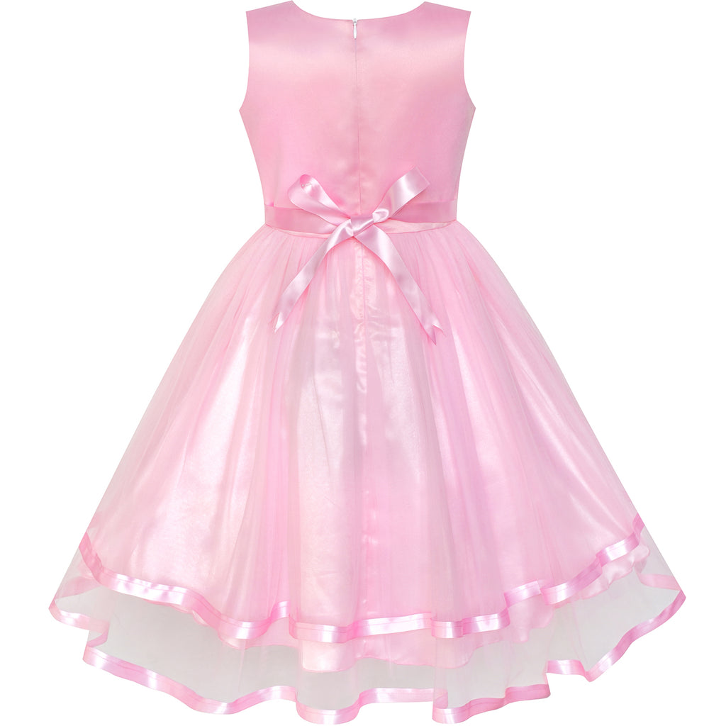 Flower Girl Dress Pink Belted Wedding Party Bridesmaid – Sunny Fashion