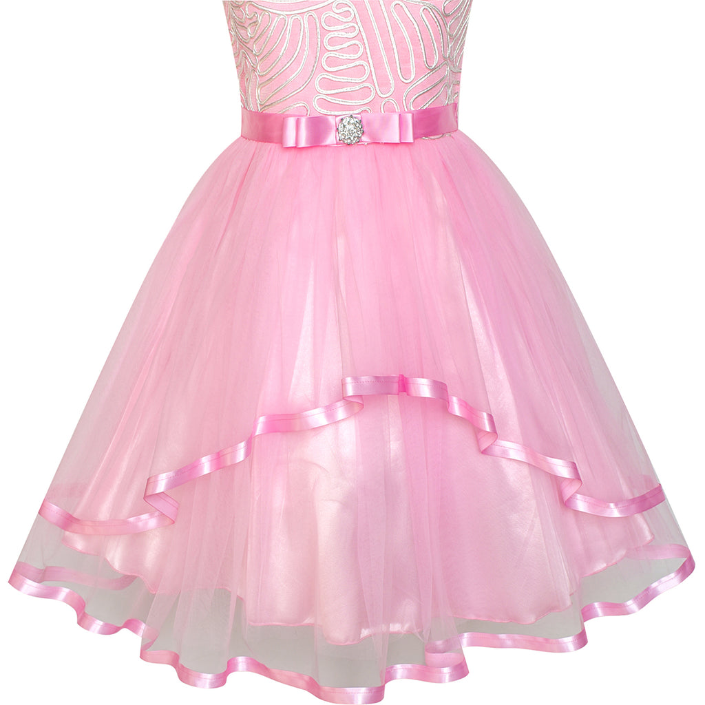 Flower Girl Dress Pink Belted Wedding Party Bridesmaid – Sunny Fashion