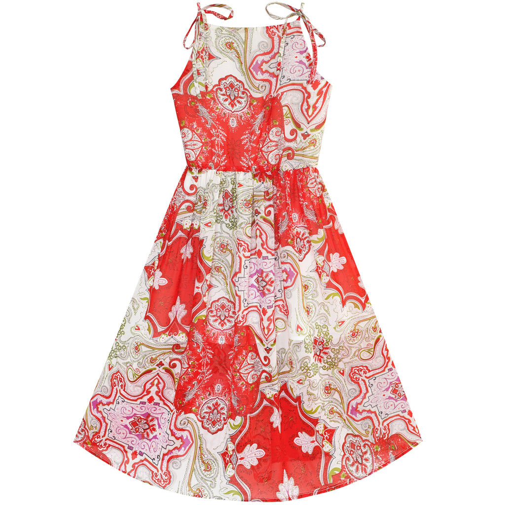 Girls Dress Red Floral Chiffon Slip Midi Dress Summer Beach Party ...