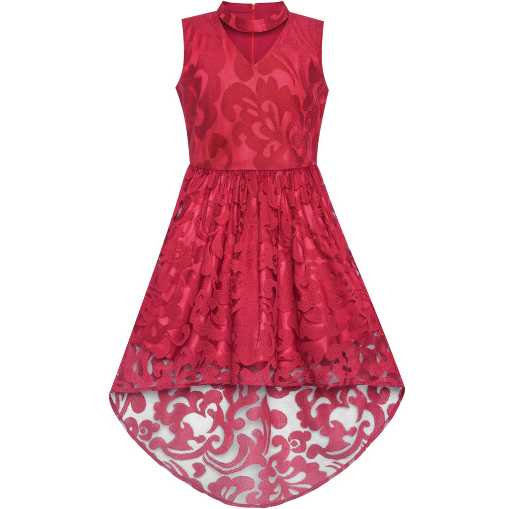 Girls Dress Burgundy Lace Halter Hi-low Dress Dancing Party – Sunny Fashion