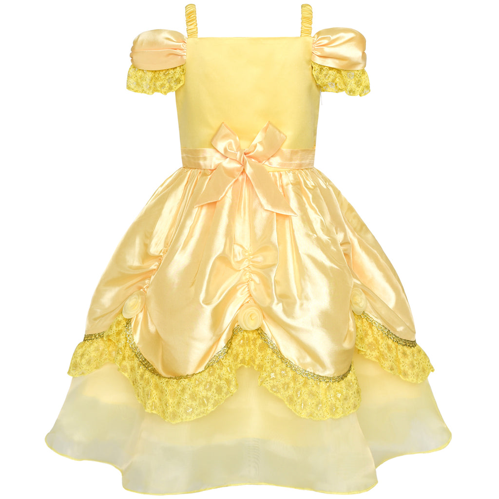 Girls Dress Yellow Princess Belle Costume Birthday Party – Sunny Fashion