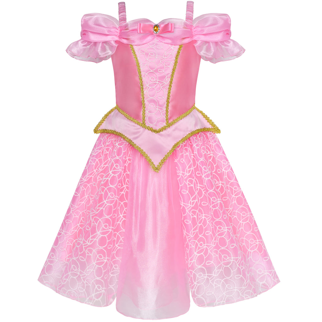 Girls Dress Princess Aurora Costume Briar Rose Dress Up Pink Sunny Fashion
