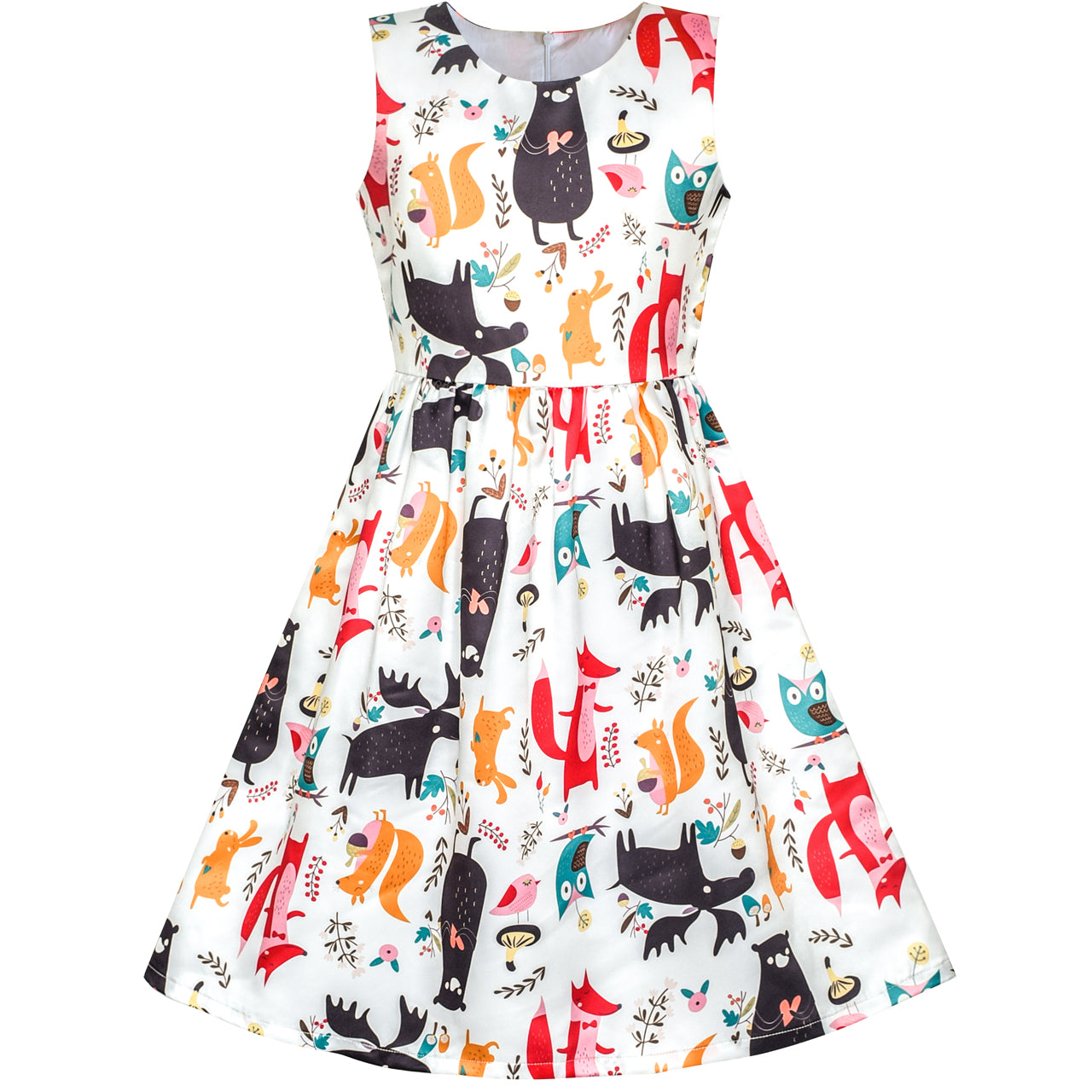 Girls Dress House Tree Cat Bird Print Party – Sunny Fashion