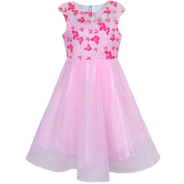Flower Girl Dress Butterfly Pink Bridal Veil Wedding Bridesmaid – Sunny ...