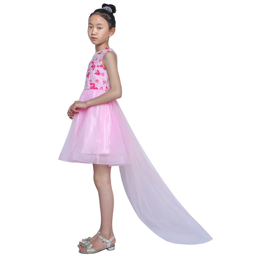 Flower Girl Dress Butterfly Pink Bridal Veil Wedding Bridesmaid – Sunny ...