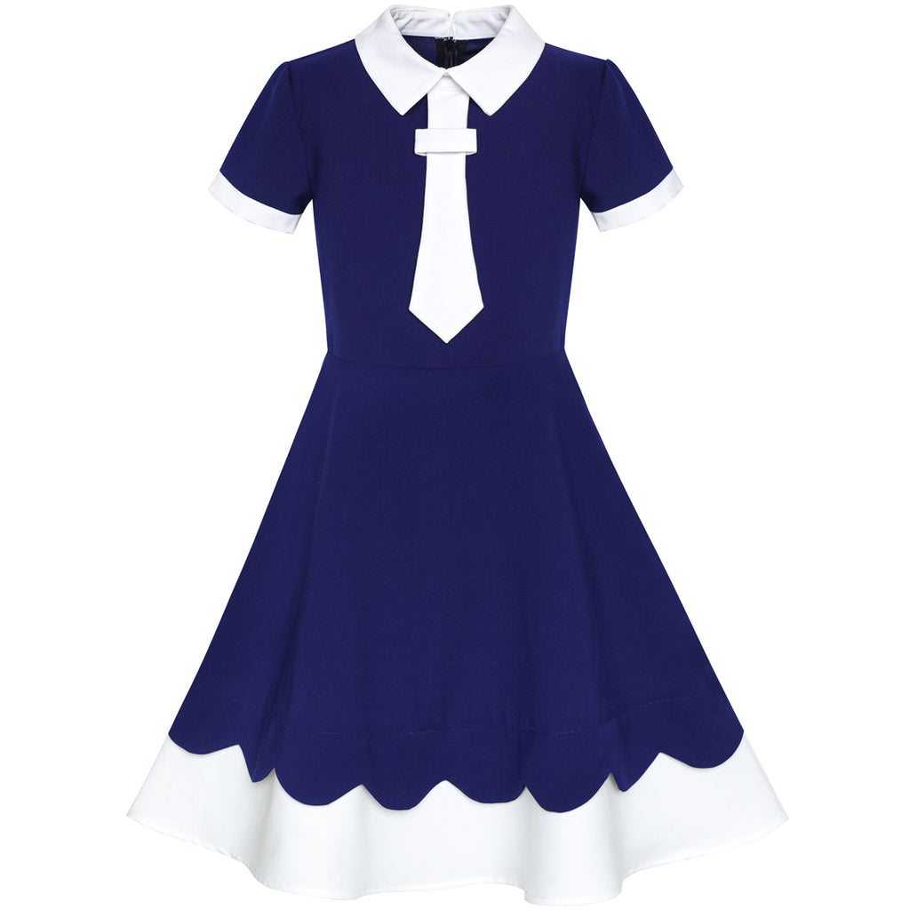 blue dress with white collar