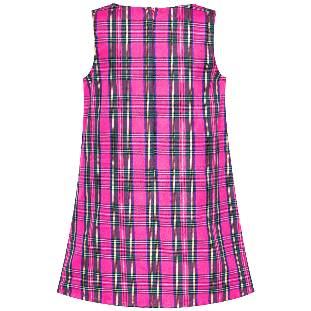 Girls Dress Pink Tartan Back School Uniform Pocket A-line Dress – Sunny ...