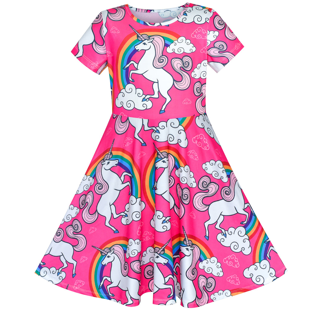 Girls Dress Unicorn Rainbow Short Sleeve Casual Dress – Sunny Fashion