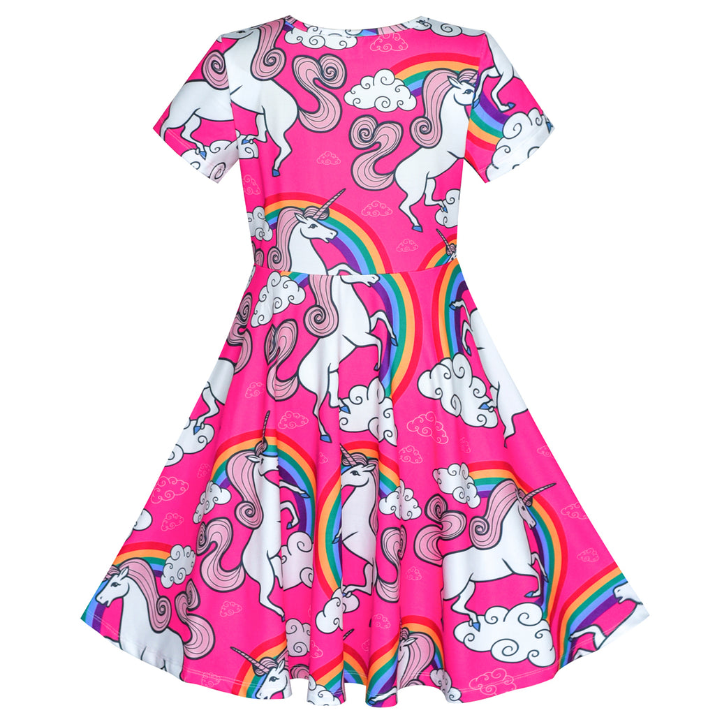 Girls Dress Unicorn Rainbow Short Sleeve Casual Dress – Sunny Fashion