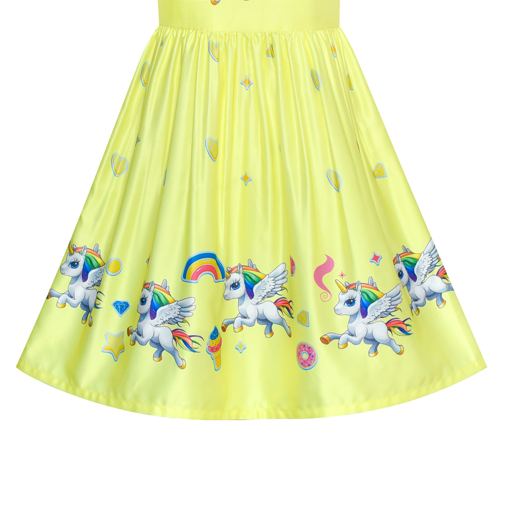 Girls Dress Yellow Unicorn Print Birthday Party – Sunny Fashion