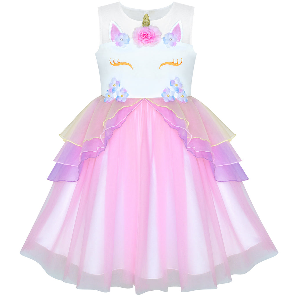 Girls Dress Pink Unicorn Costume Cosplay Princess Halloween Party ...
