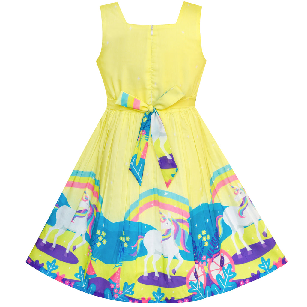 Girls Dress Unicorn Rainbow Cartoon Yellow Princess – Sunny Fashion