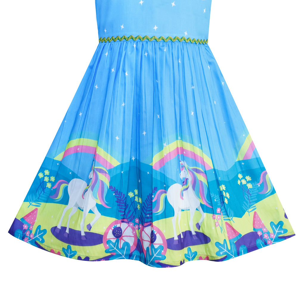 Girls Dress Unicorn Rainbow Blue Cartoon Princess – Sunny Fashion