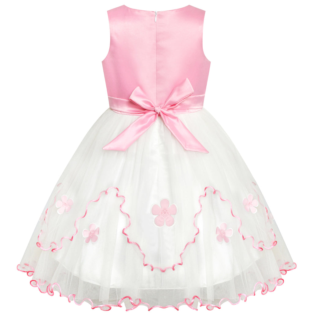 Flower Girls Dress Pink White Wedding Party Bridesmaid – Sunny Fashion