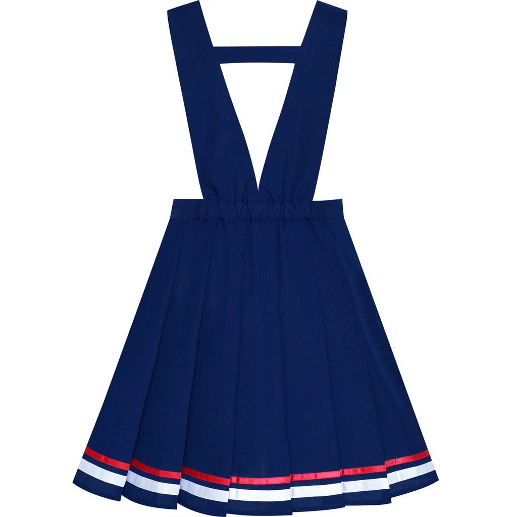 Girls Dress Blue Suspender Skirt School Uniform Bow Tie – Sunny Fashion