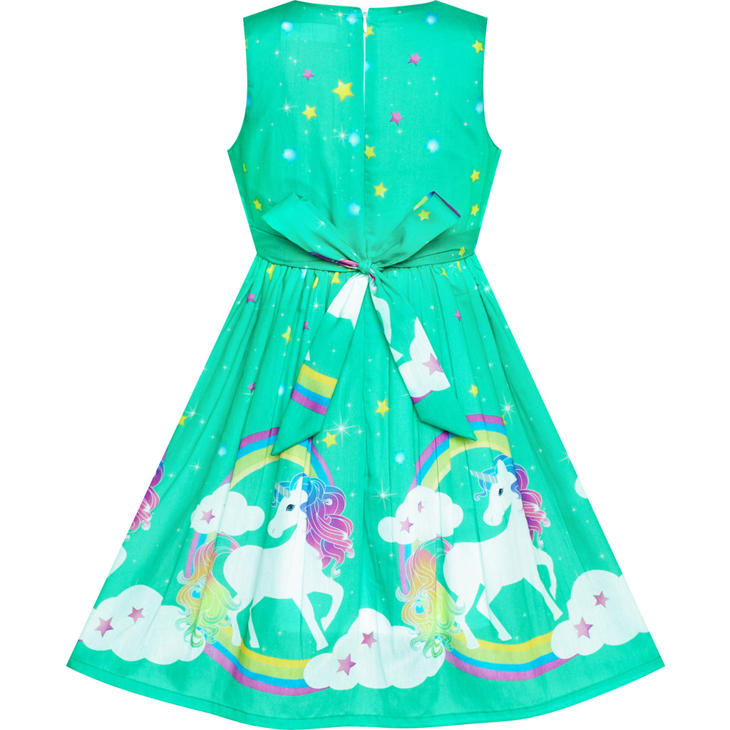 Girls Dress Turquoise Unicorn Rainbow Summer Sundress – Sunny Fashion