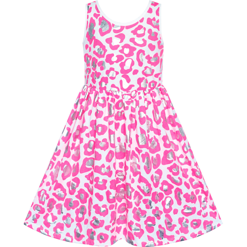 Girls Dress Pink Shinning Leopard Casual Sundress – Sunny Fashion