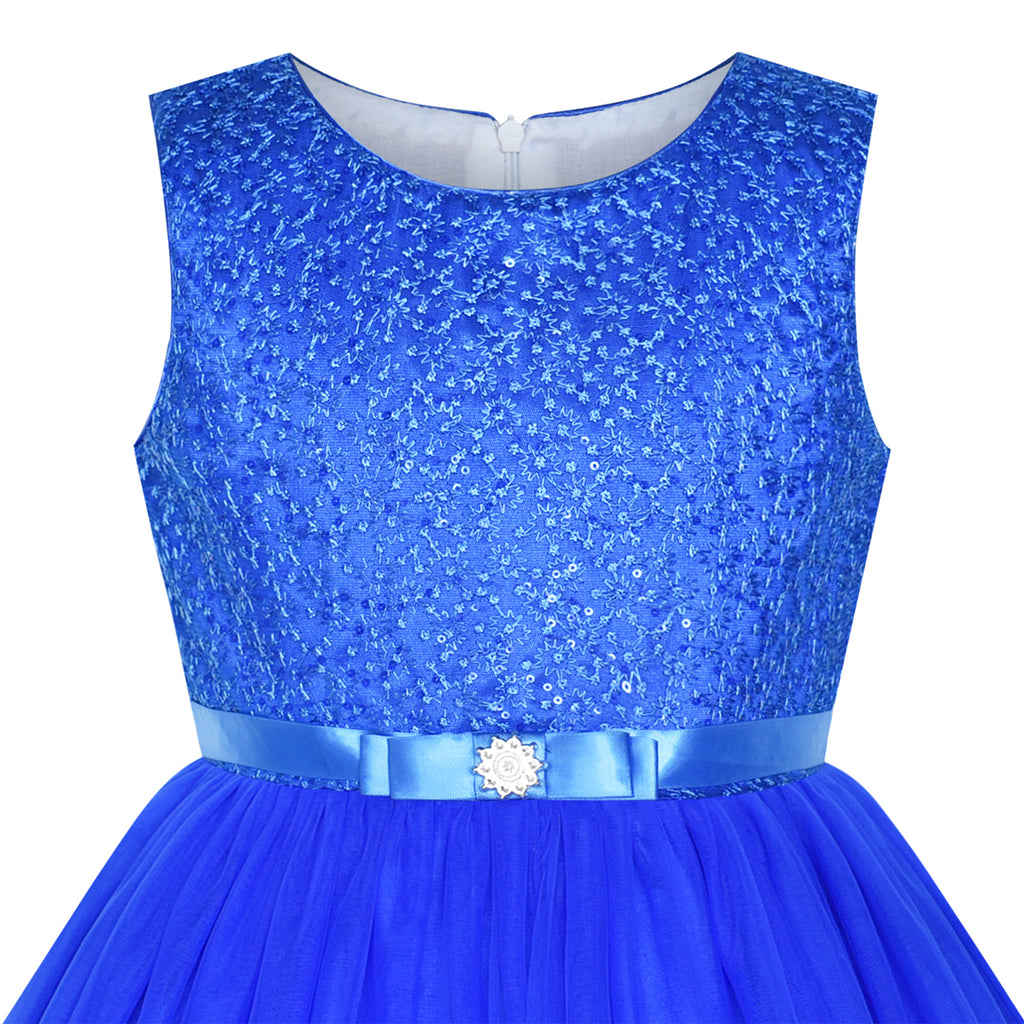 Flower Girls Dress Cobalt Blue Belted Wedding Party Bridesmaid – Sunny ...