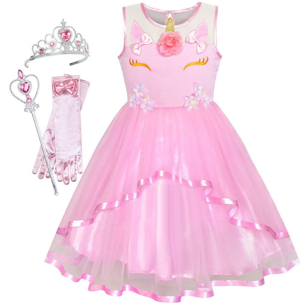 Girls Dress Pink Unicorn Dress Up Princess Crown – Sunny Fashion