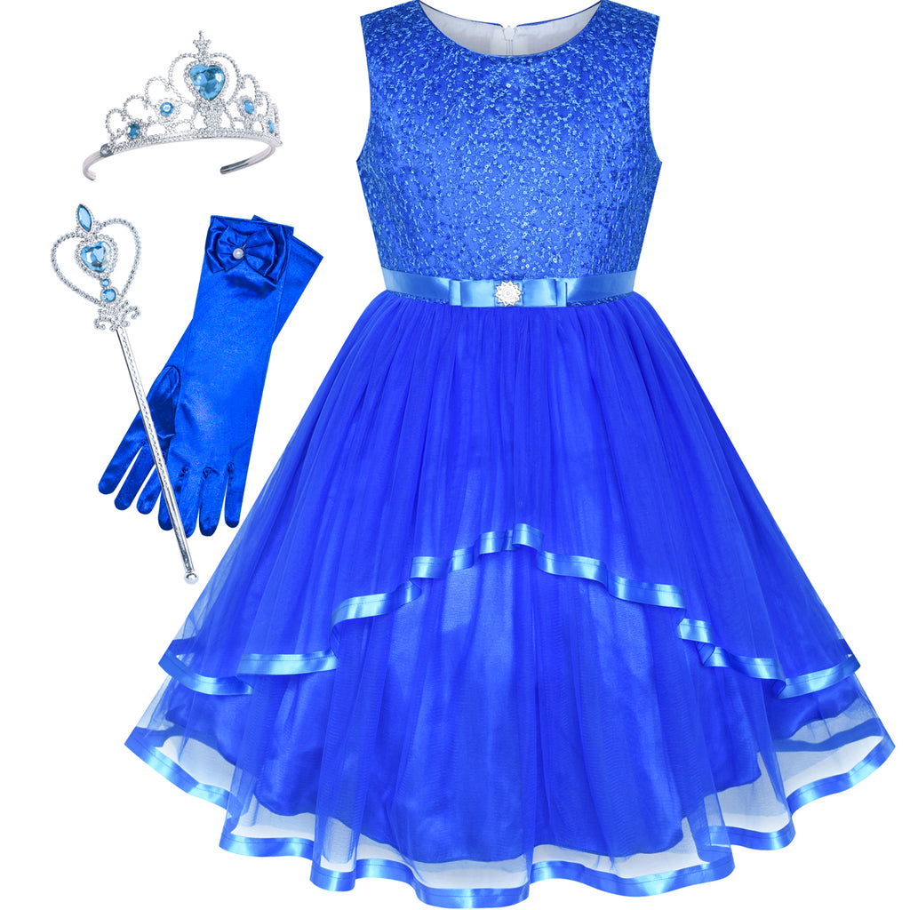 Flower Girls Dress Cobalt Blue Princess Crown Dress Up Party – Sunny ...