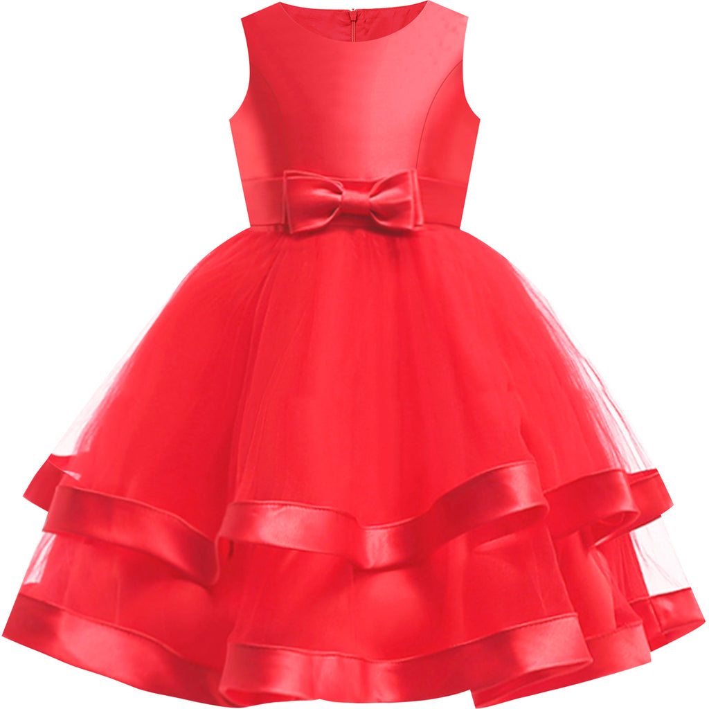 Girls Dress Sleeveless Red Ball Gown Wedding Party Pageant – Sunny Fashion
