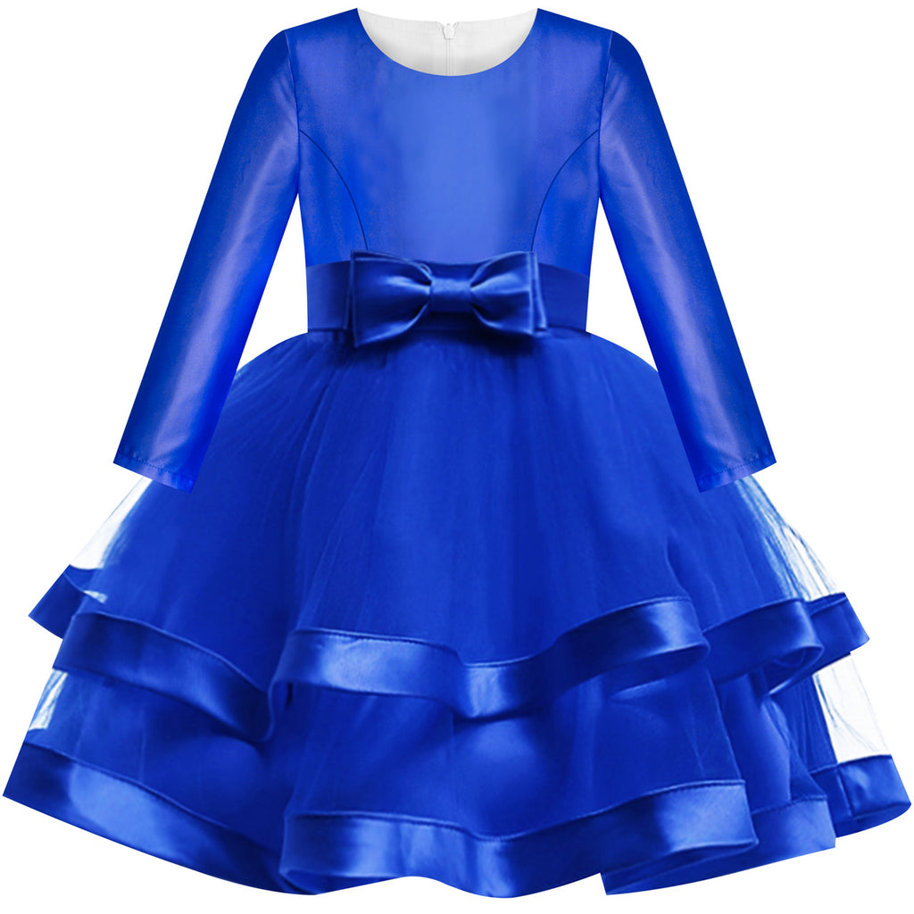 Girls Dress Long Sleeve Royal Blue Wedding Party Pageant – Sunny Fashion