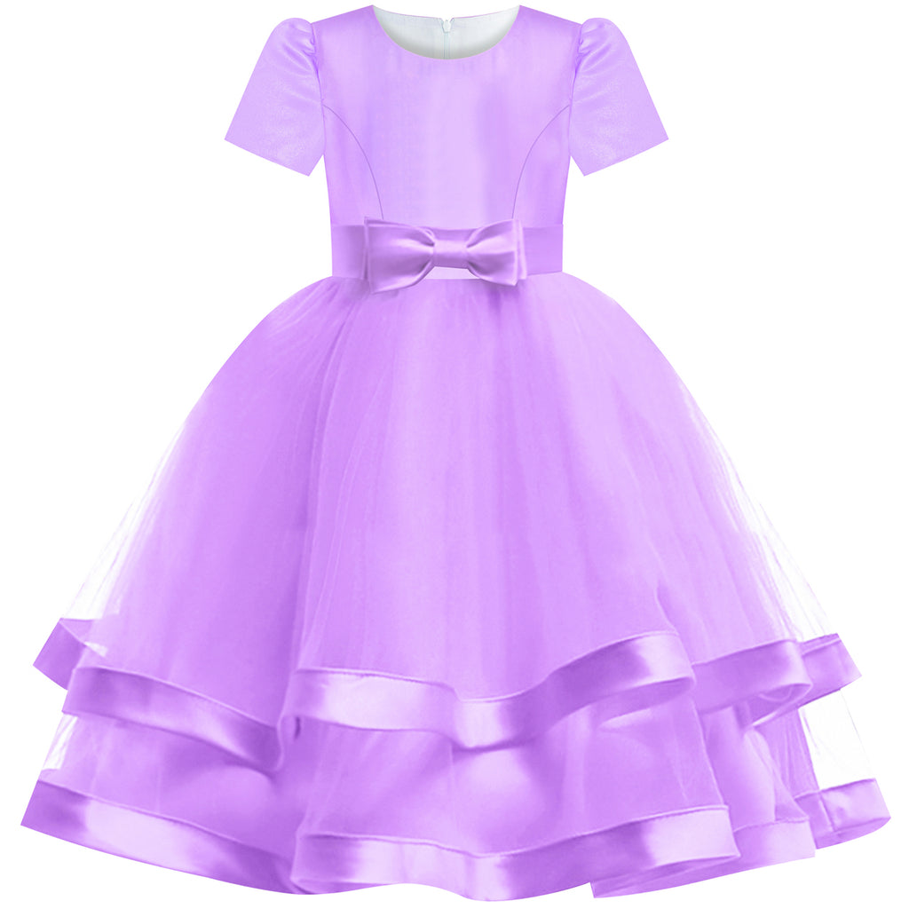 Girls Dress Short Sleeve Purple Ball Gown Wedding Party Pageant – Sunny ...
