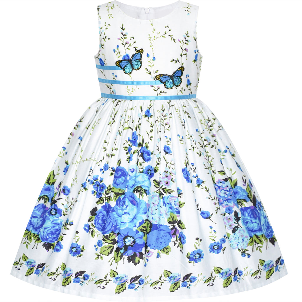 blue butterfly dress girl
