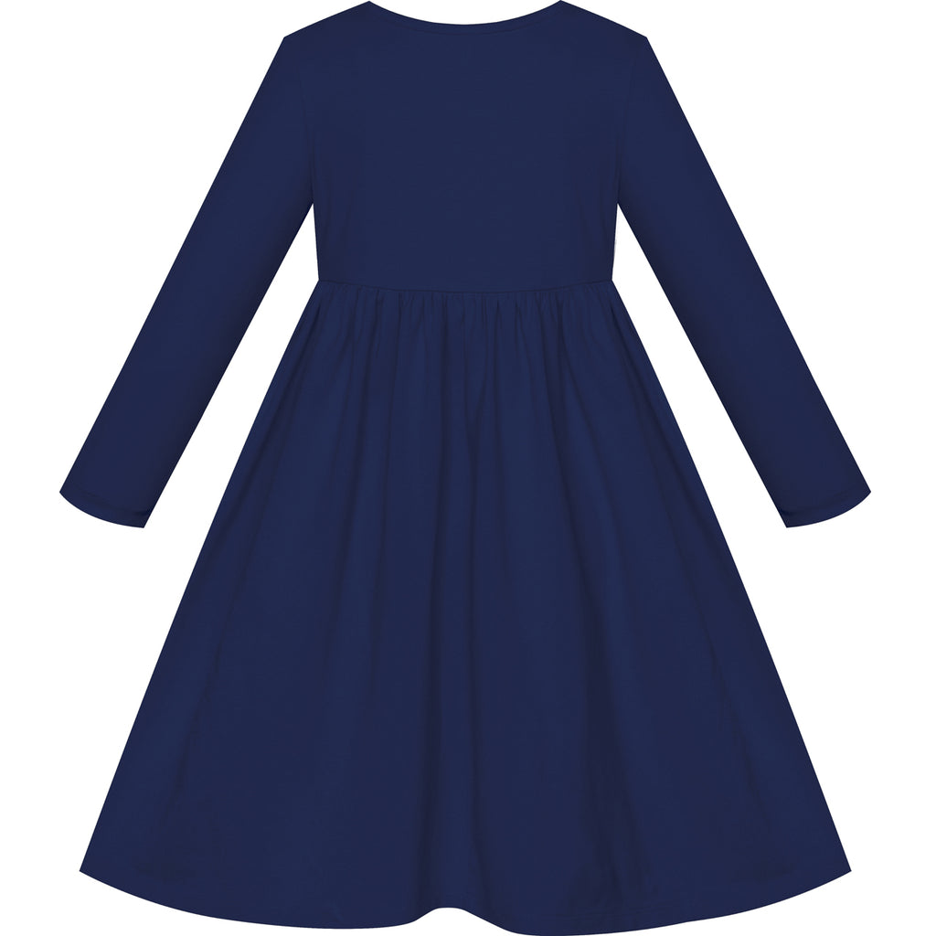 Girls Dress Navy Blue Casual Cotton 