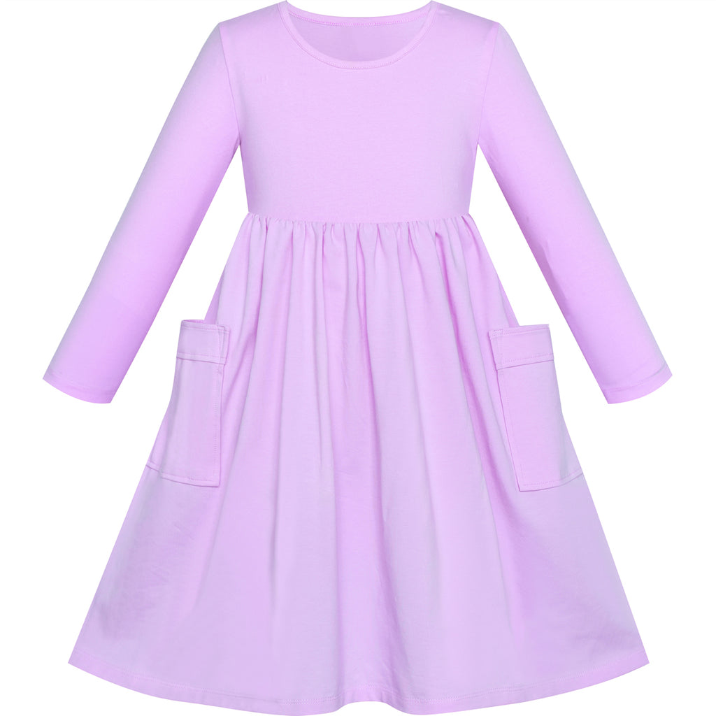 Girls Dress Purple Casual Cotton Long 