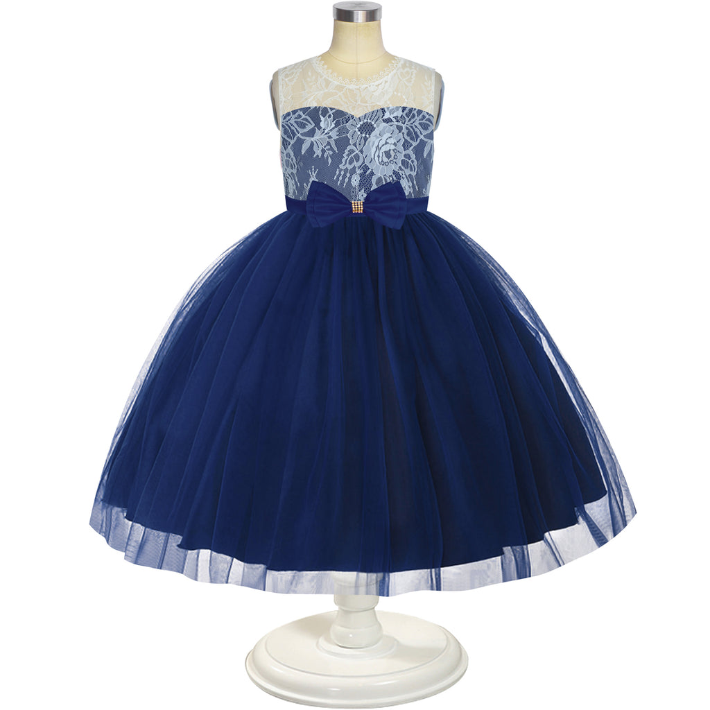 Flower Girl Dress Navy Blue Lace Sleeveless Wedding – Sunny Fashion