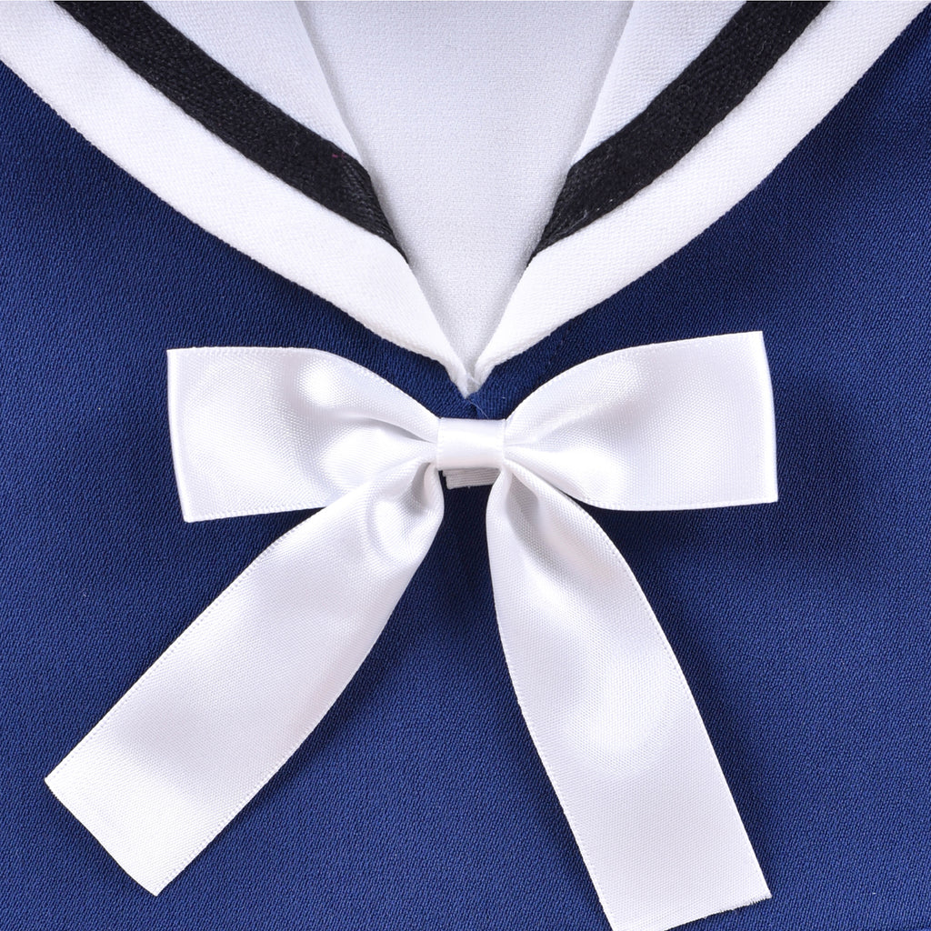 Girls Dress Swing School Uniform Bow Tie Sailor Collar Short Sleeve ...